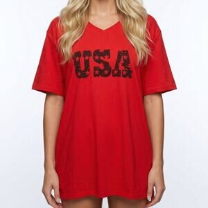 USA Star Graphic Tee 3XL Red V Neck Short Sleeve NWT Patriotic T Shirt